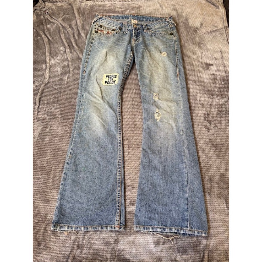 True Religion Joey Flare Jeans 32X32 People For Peace Distressed Light Wash USA